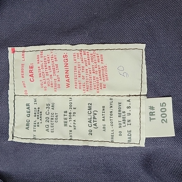 Arc Gear by Steel Grip Fire Resistant Jacket Size Large Navy Blue - Picture 7 of 7